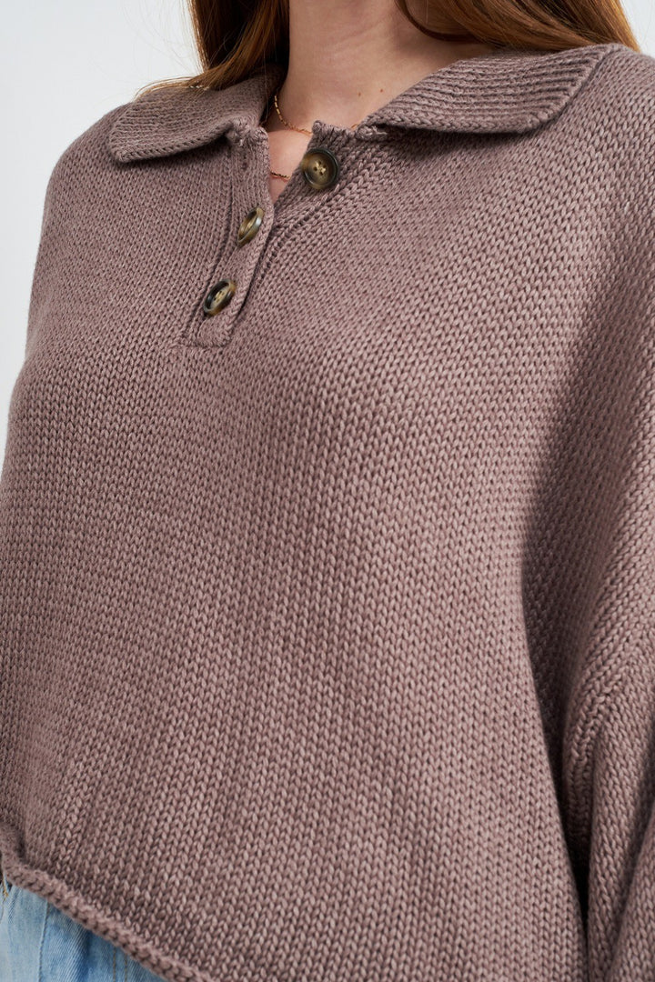 Button Up Boxy Cropped Sweater