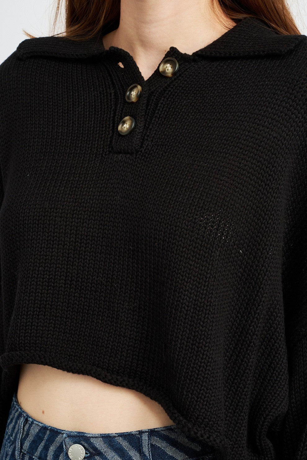 Button Up Boxy Cropped Sweater