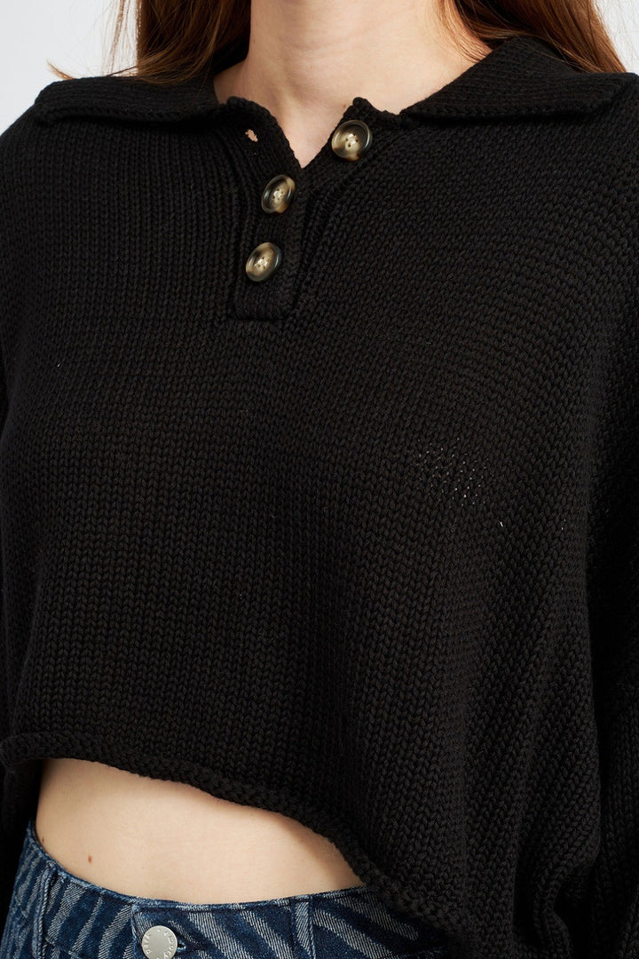 Button Up Boxy Cropped Sweater