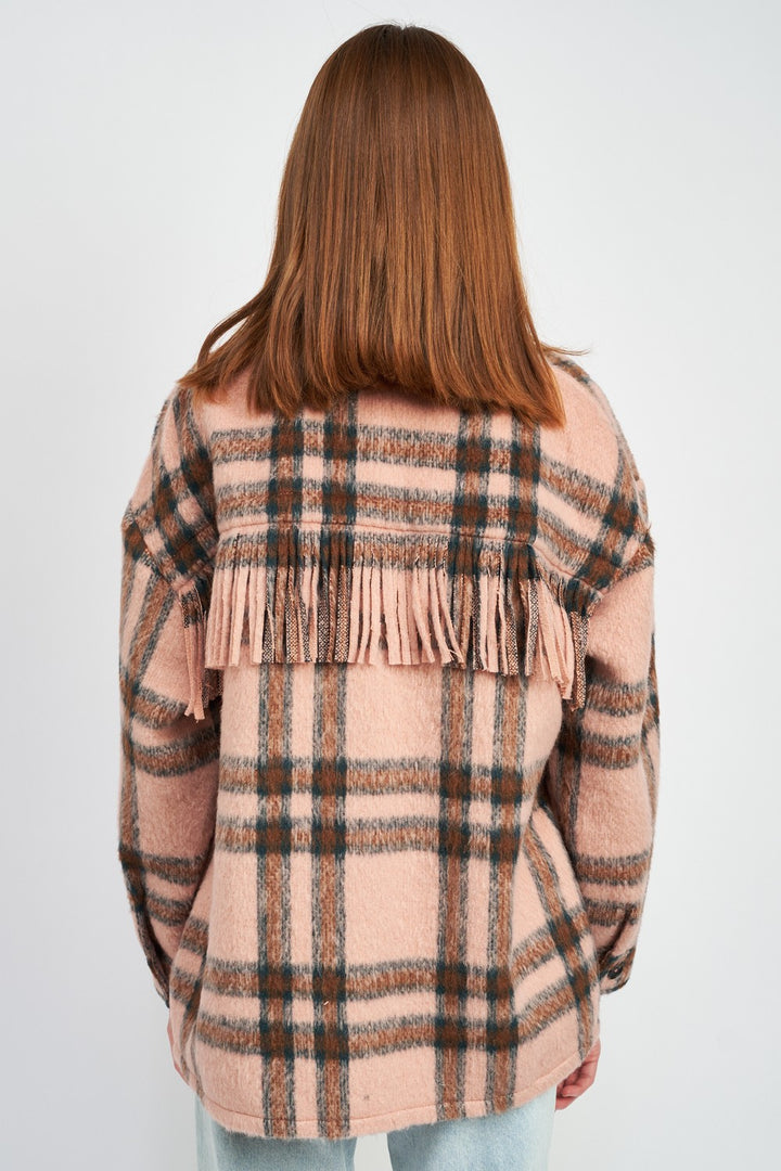 Oversized Plaid Jacket With Fringe