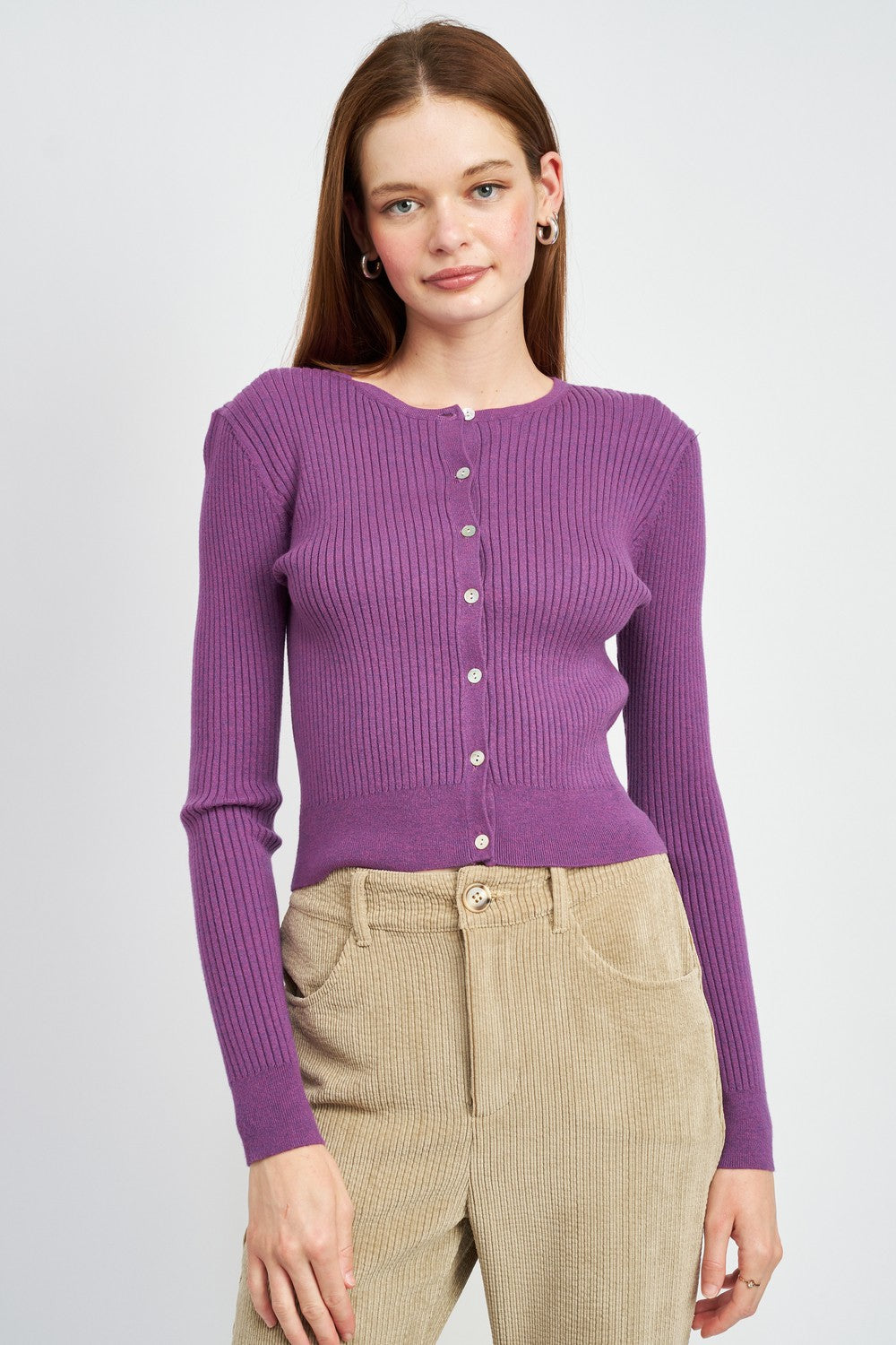 Brown Long Sleeve Button Up Crop Top