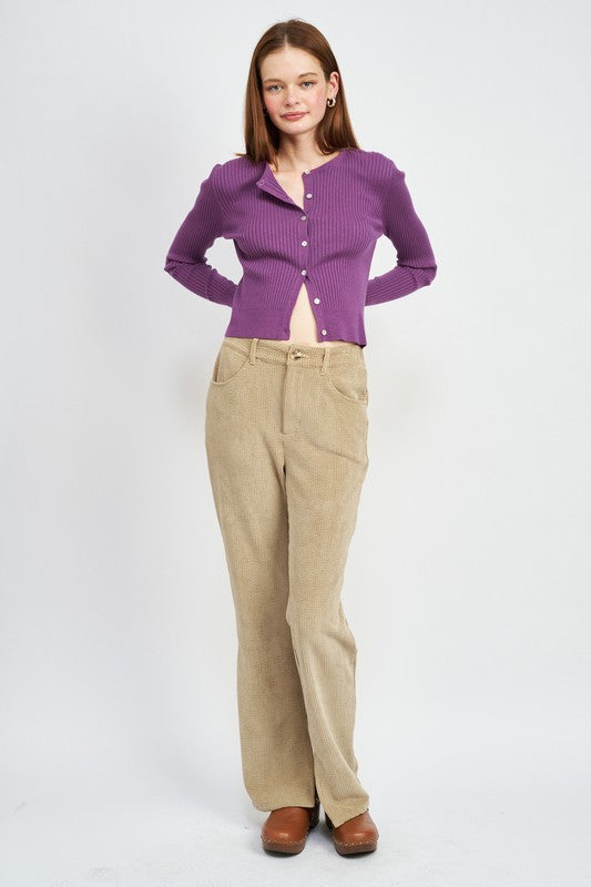 Purple Long Sleeve Button Up Crop Top