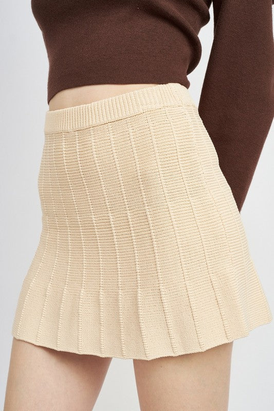 CREAM Pleated Mini Skirt With Elastic Waistband