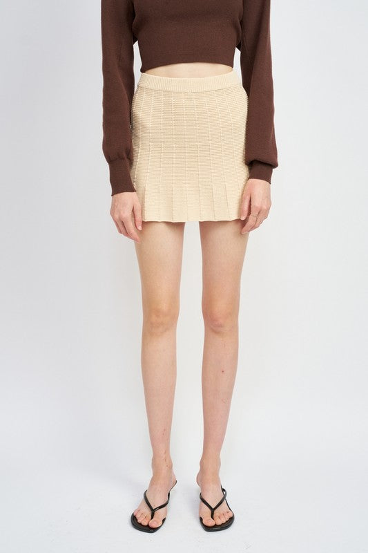 CREAM Pleated Mini Skirt With Elastic Waistband