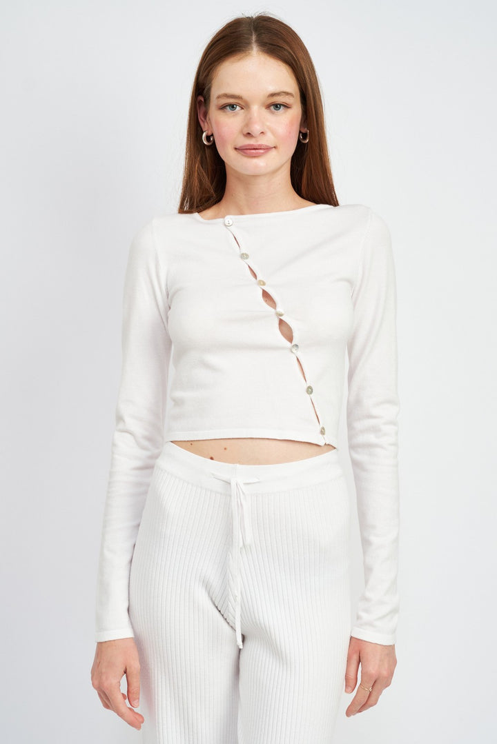 Long Sleeve Asymmetric Button Up Top