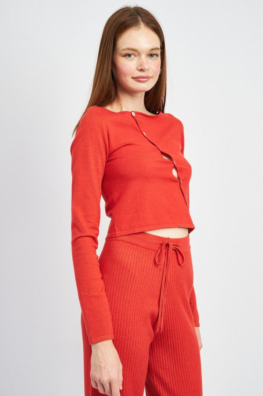 Long Sleeve Asymmetric Button Up Top
