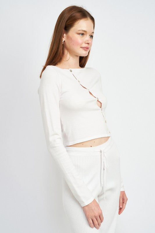 Long Sleeve Asymmetric Button Up Top