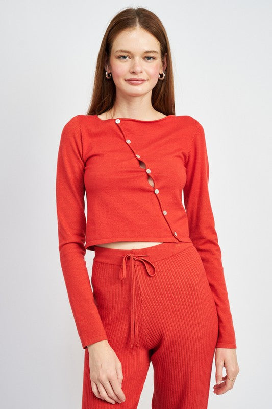 Rust Long Sleeve Asymmetric Button Up Top