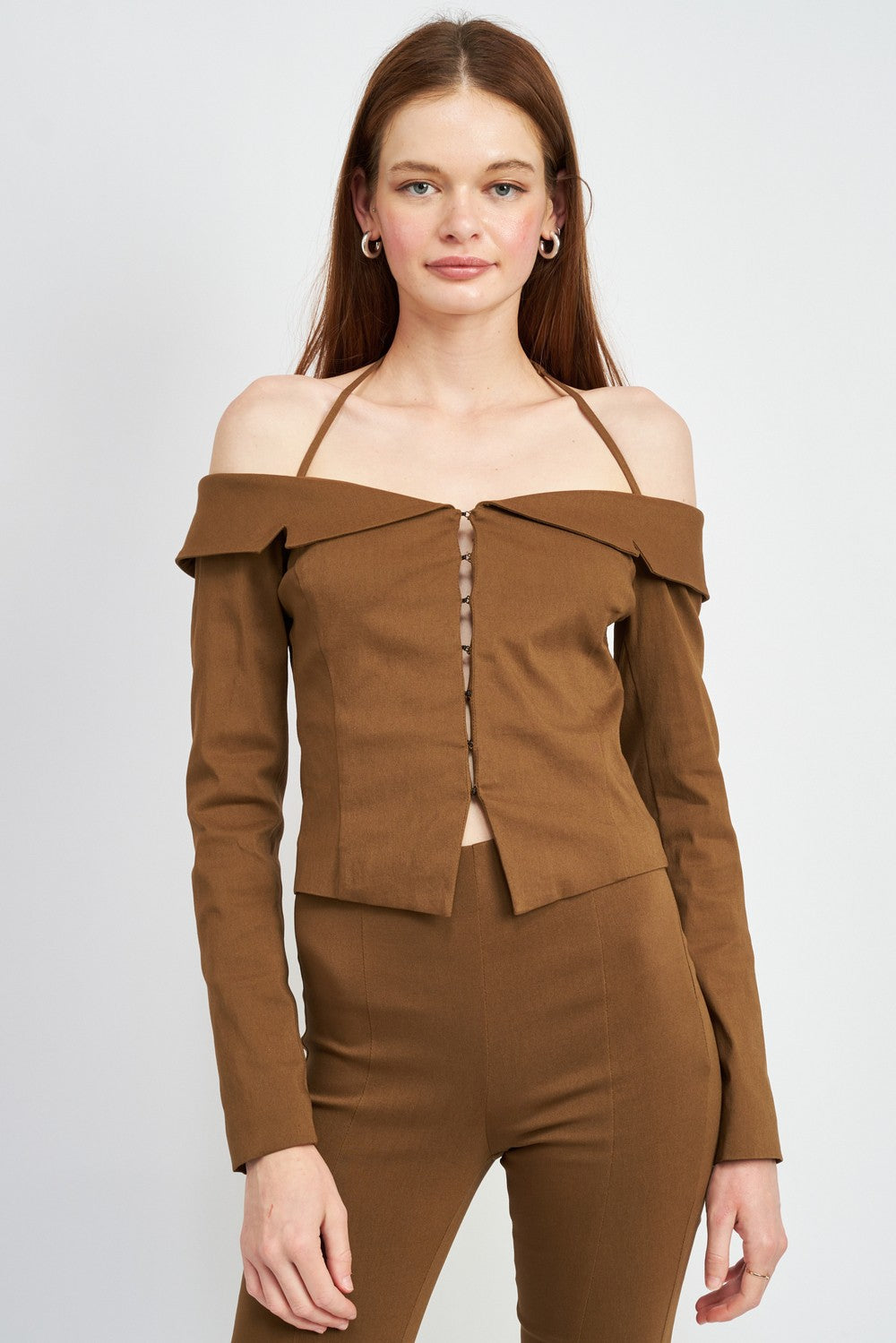 Tan Spaghetti Strap Off Shourlder Top