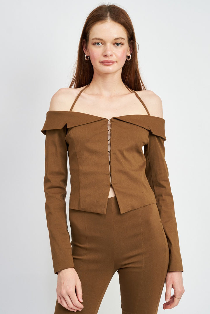 Tan Spaghetti Strap Off Shourlder Top