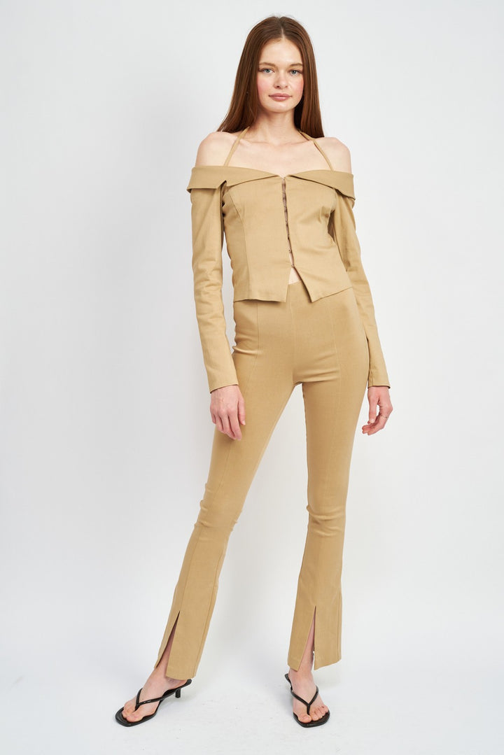 Brown Spaghetti Strap Off Shourlder Top