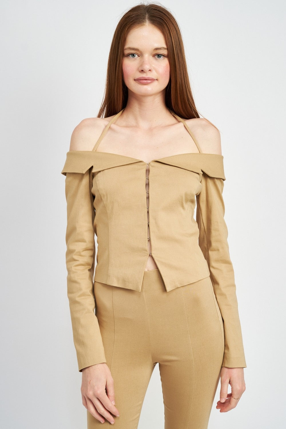 Brown Spaghetti Strap Off Shourlder Top