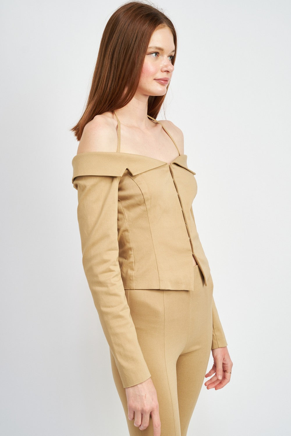 Tan Spaghetti Strap Off Shourlder Top