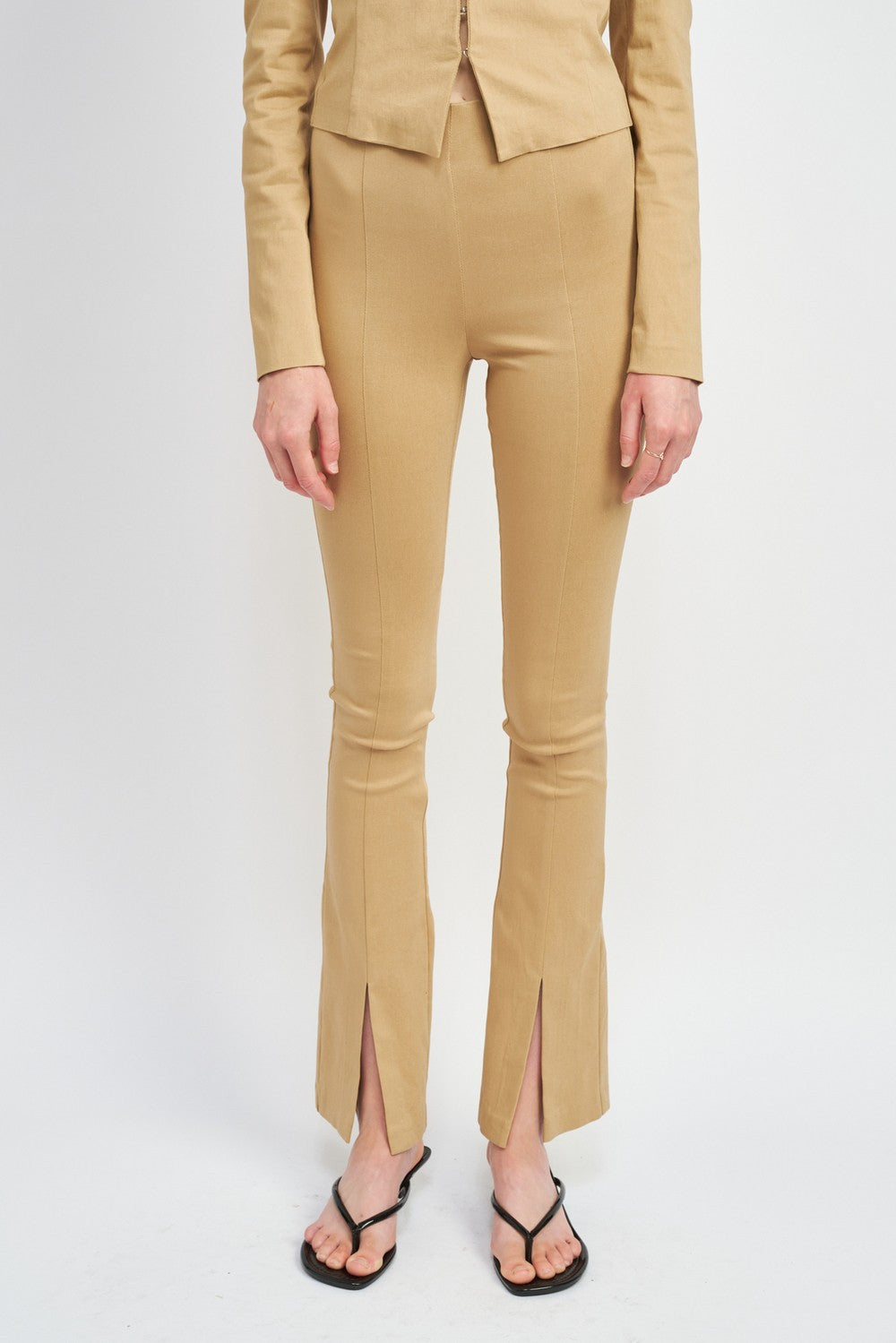 Brown High Waist Pants With Front Slits
