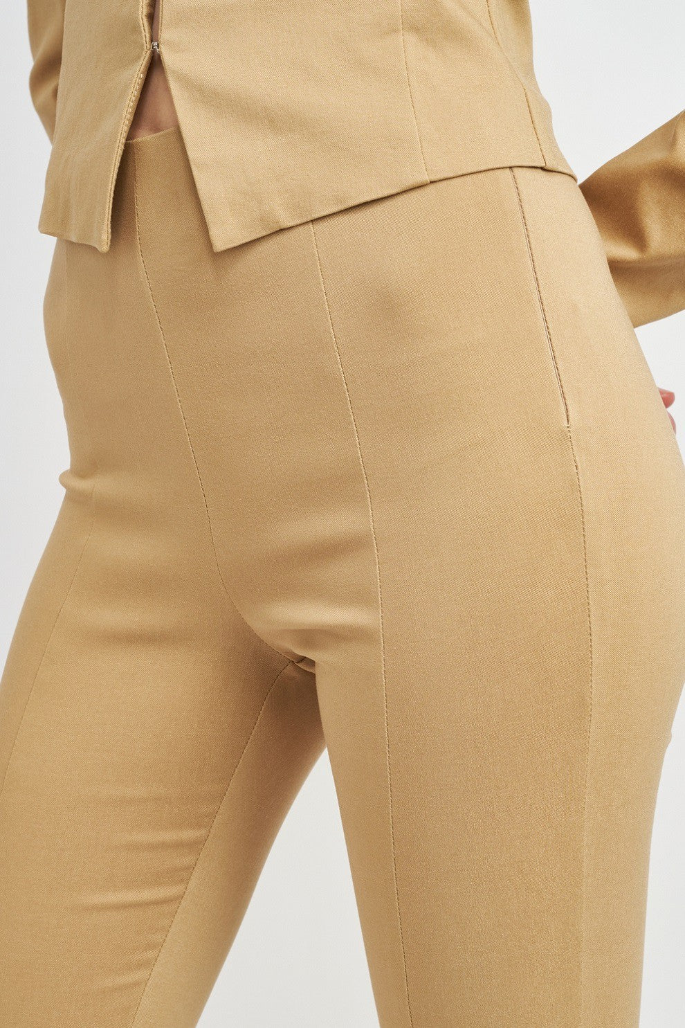 Brown High Waist Pants With Front Slits