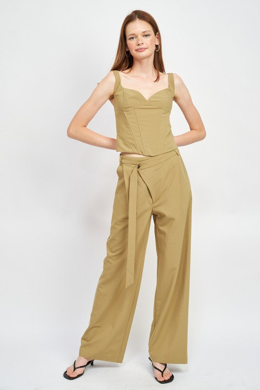 Khaki V Neck Bustier Top