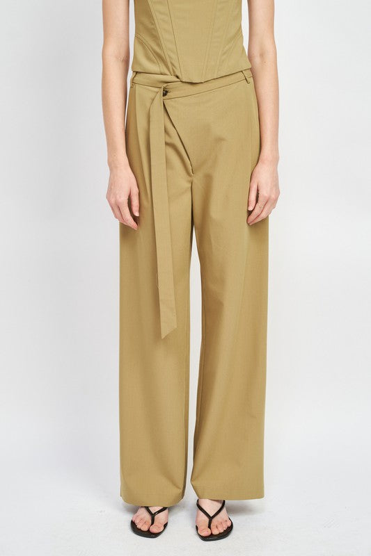 Khaki Asymmetrical Long Belt Trousers
