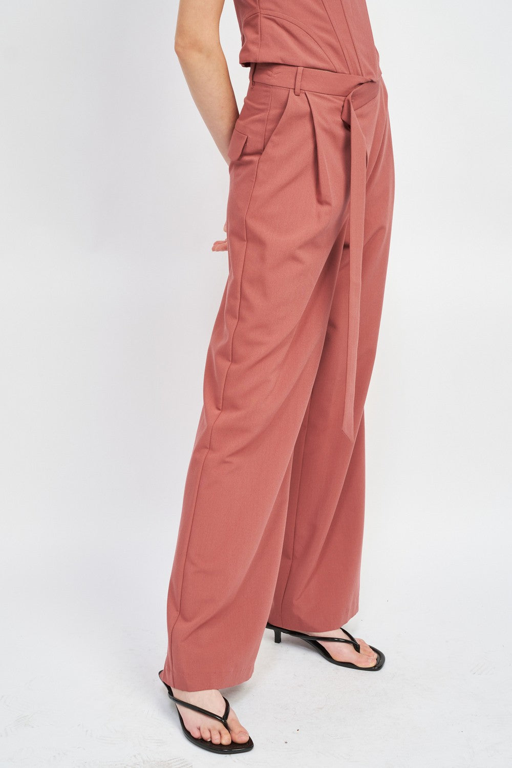 Asymmetrical Long Belt Trousers
