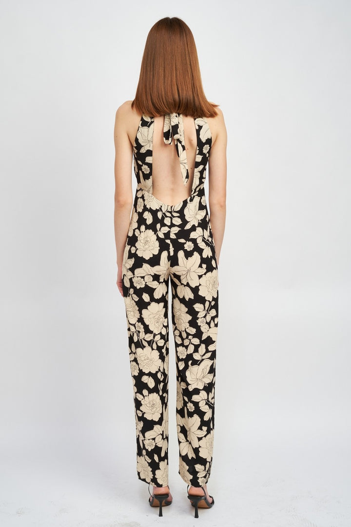 Floral Halterneck Jumpsuit With Open Back