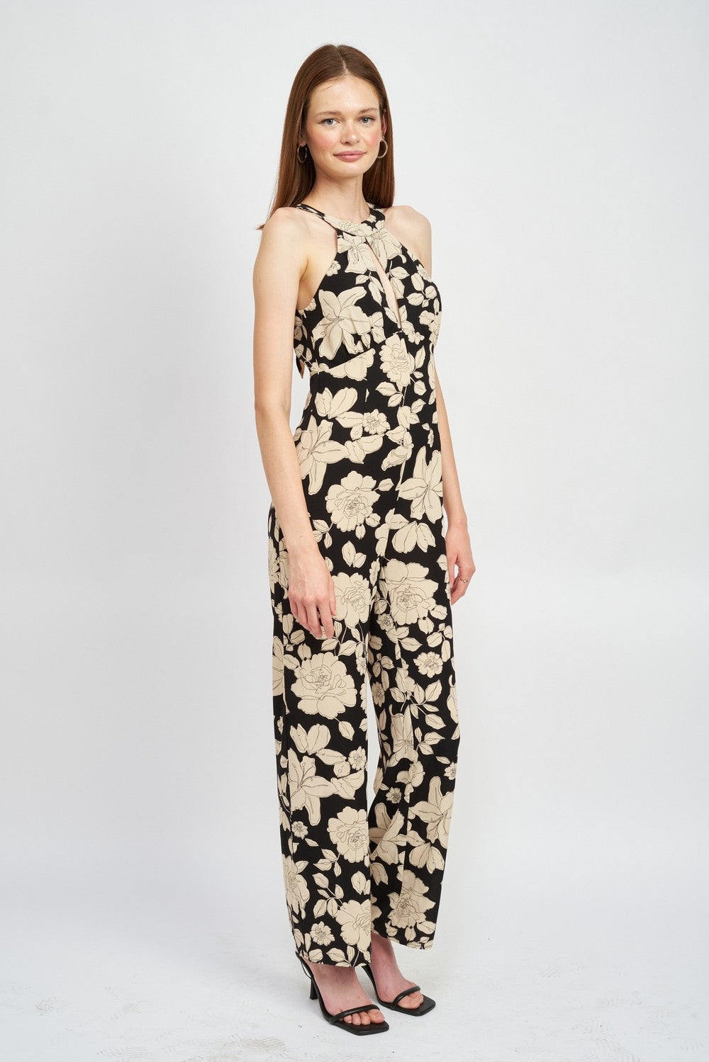 Floral Halterneck Jumpsuit With Open Back