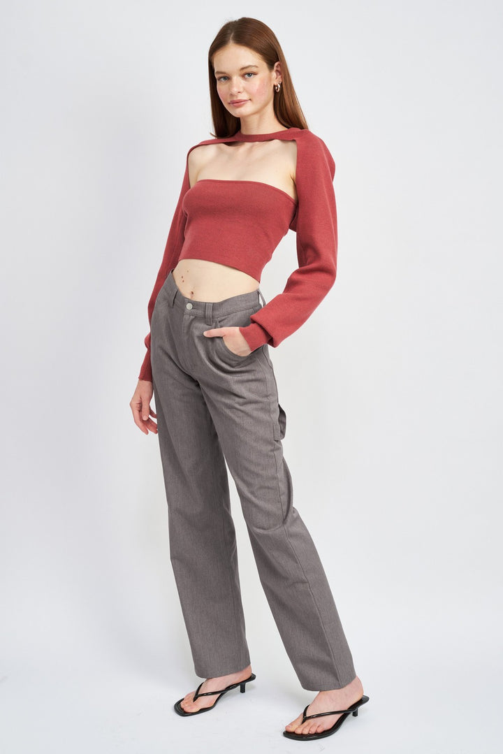Dark Rose Tube Top And Sweater Top Set