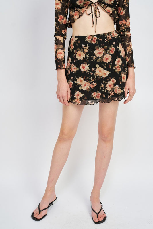 Black Floral Floral Mesh Mini Skrt