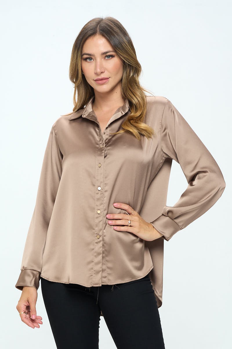 Dune Stretch Satin V Neck Blouse With Collar