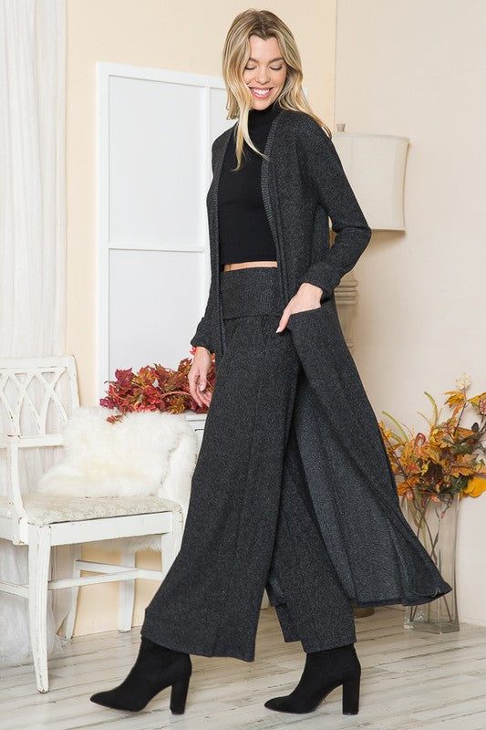 2 Tone Charcoal Brushed Rib Pocket Cardigan
