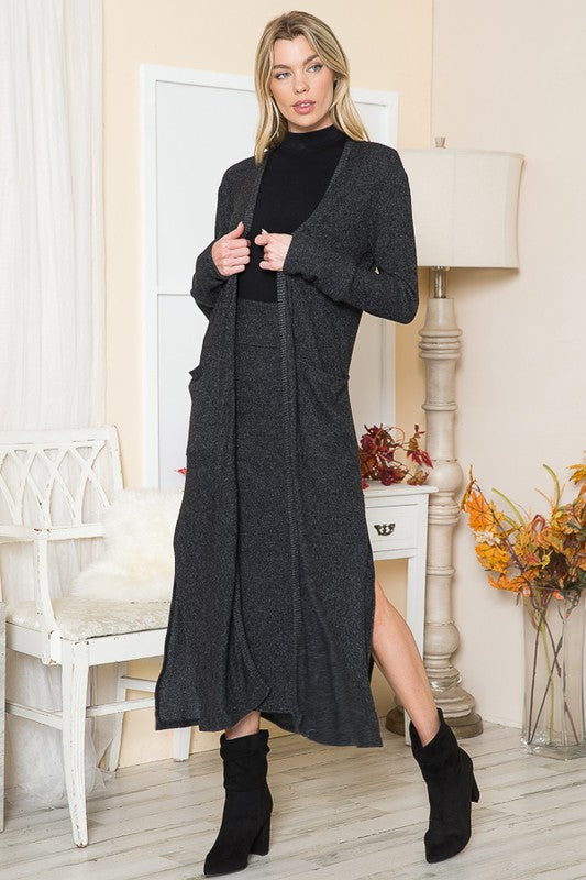 2 Tone Charcoal Brushed Rib Pocket Cardigan