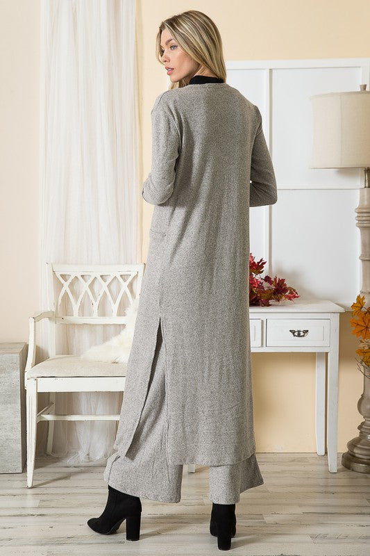2 Tone Charcoal Brushed Rib Pocket Cardigan