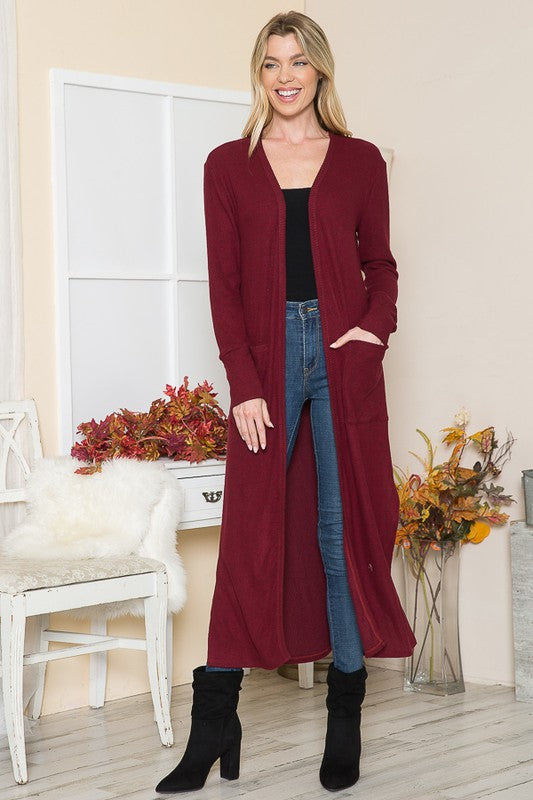 2 Tone Oatmeal Brushed Rib Pocket Cardigan