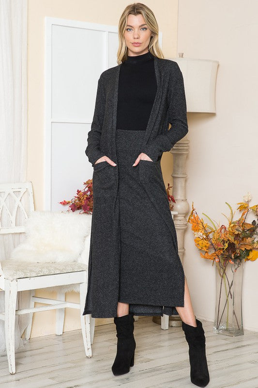 2 Tone Charcoal Brushed Rib Pocket Cardigan