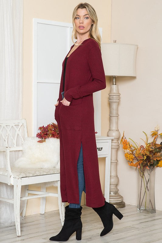 2 Tone Oatmeal Brushed Rib Pocket Cardigan