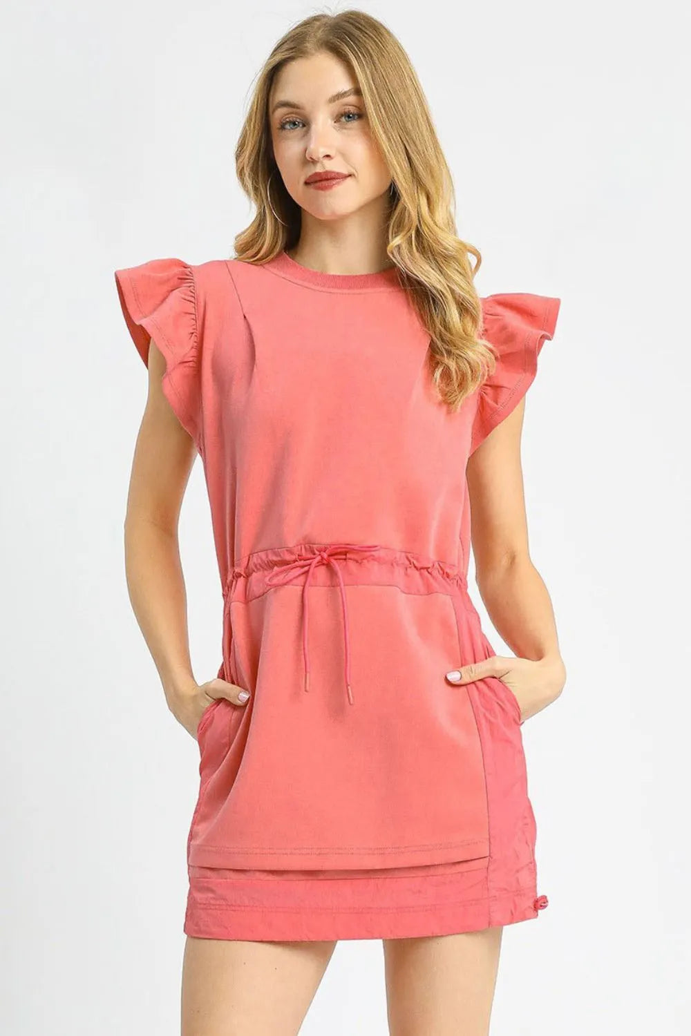 Strawberry Umgee Luxe Knit Ruffle Sleeve Drawstring Mini Dress 1