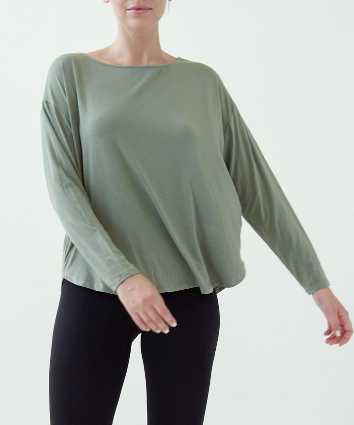 Olive Bamboo Dolman Long Sleeve Top