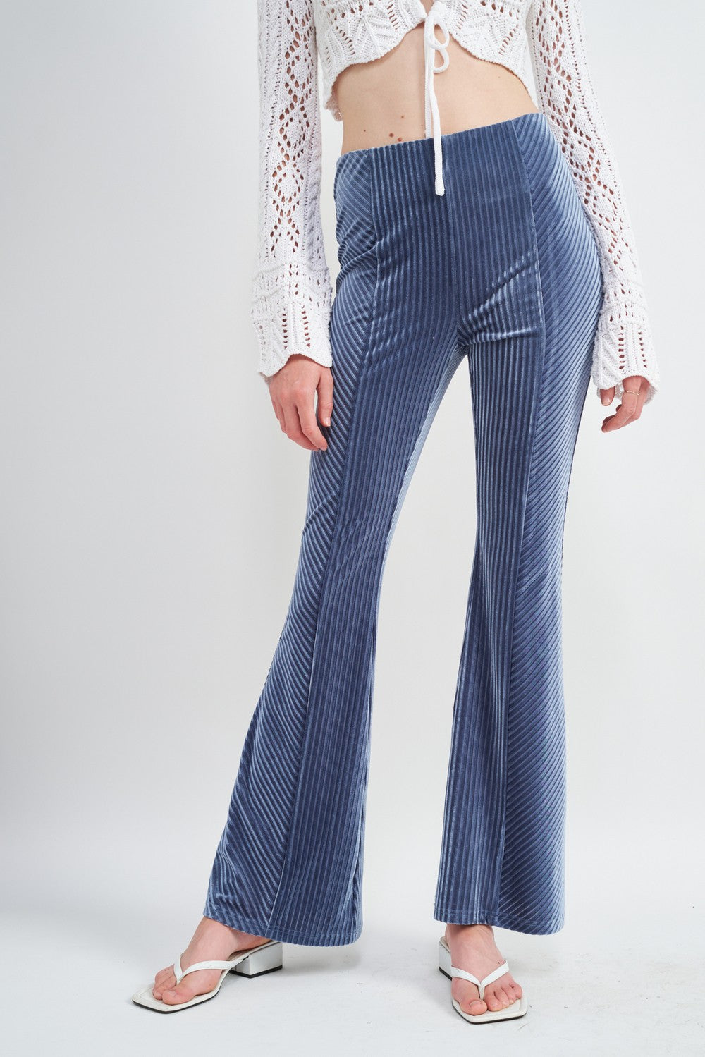 Blue High Rise Flared Pants
