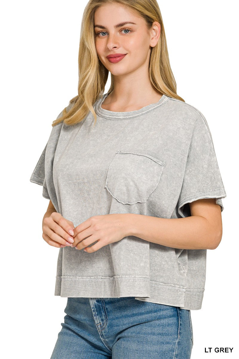 Lt Grey Zenana Halo Snow Washed Boxy Top Shorts Set 4
