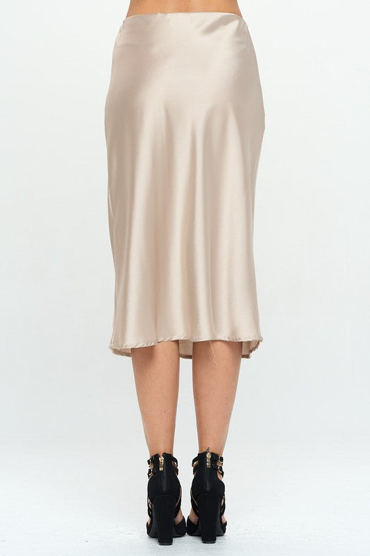Made In Usa Solid Satin Midi Skirt 2