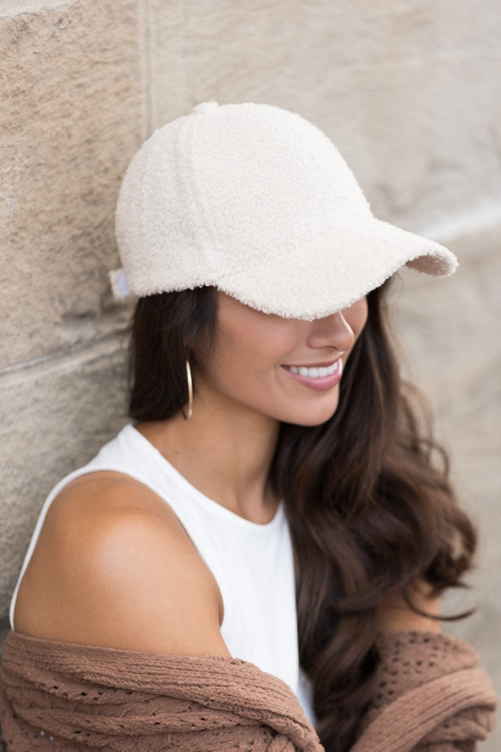 Lt Camel Boucle Sherpa Teddy Bear Knit Ball Cap | Anekay