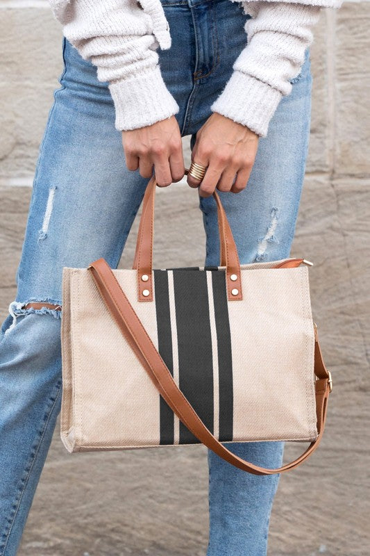 Black Canvas Stripe Tote