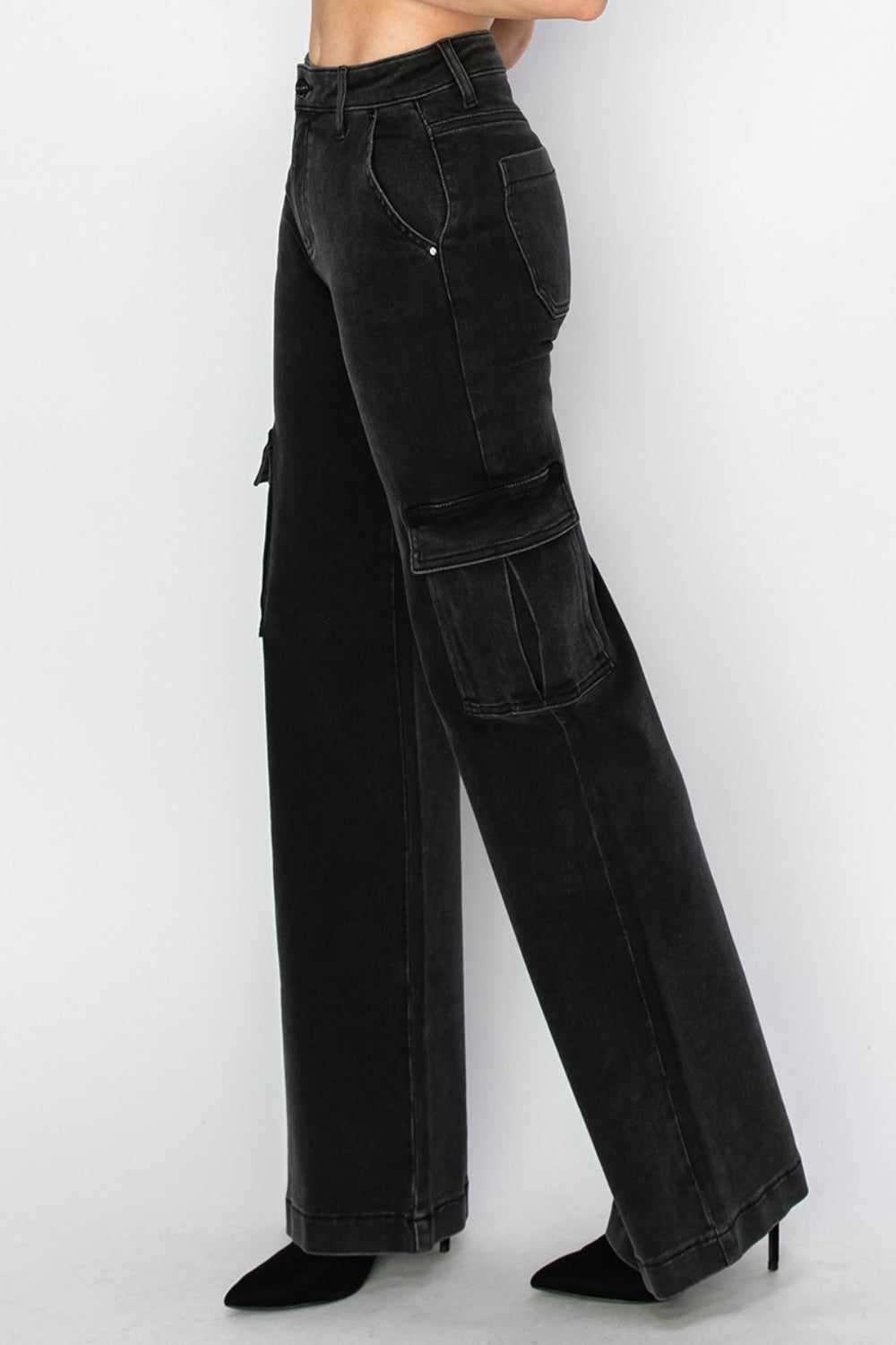 Black Risen Full Size High Rise Wide Leg Cargo Jeans 2