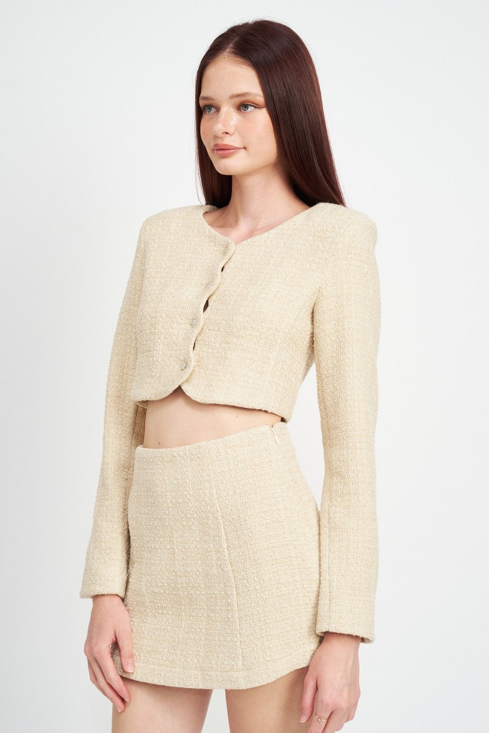 Long Sleeve Button Up Cropped Top