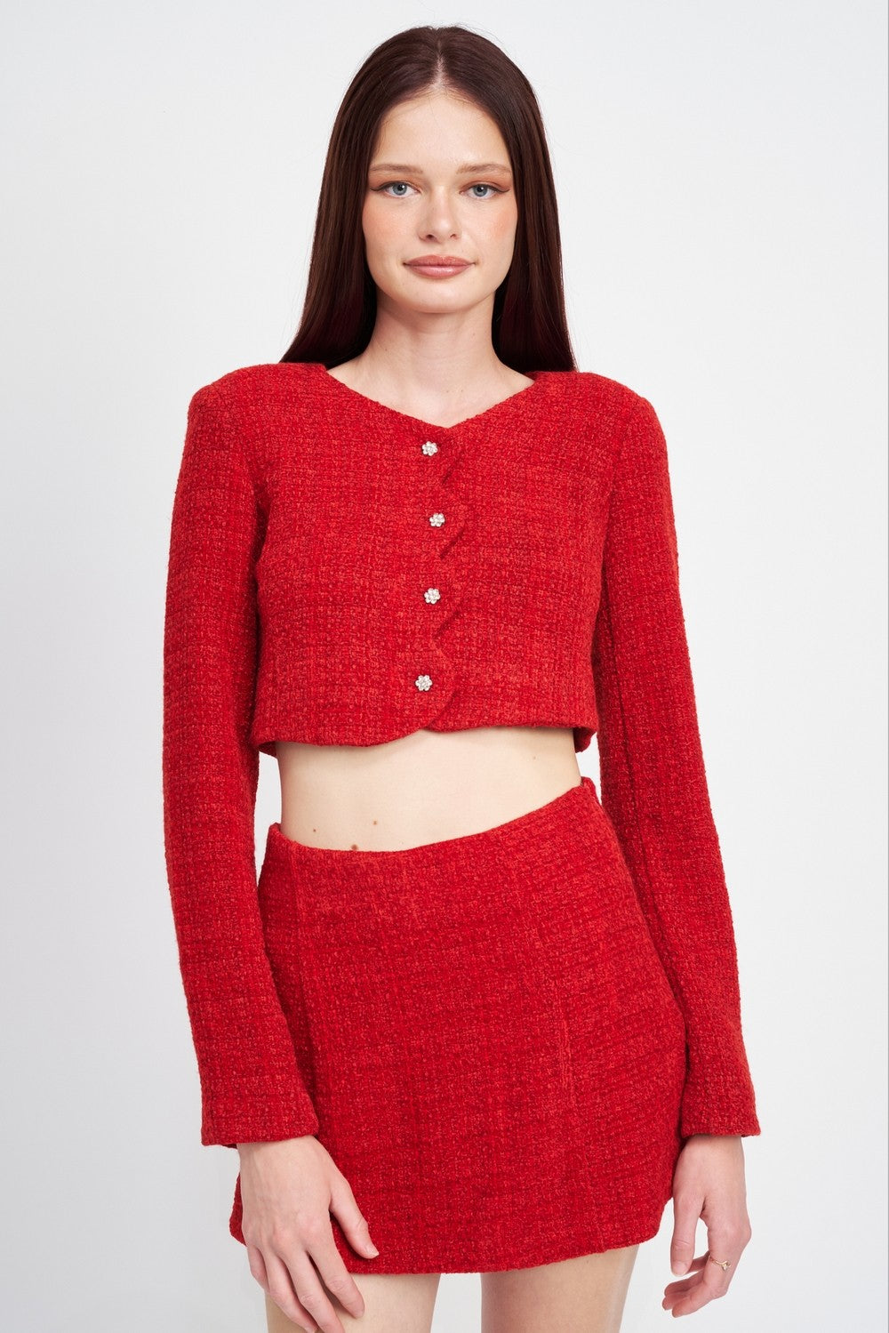 Long Sleeve Button Up Cropped Top