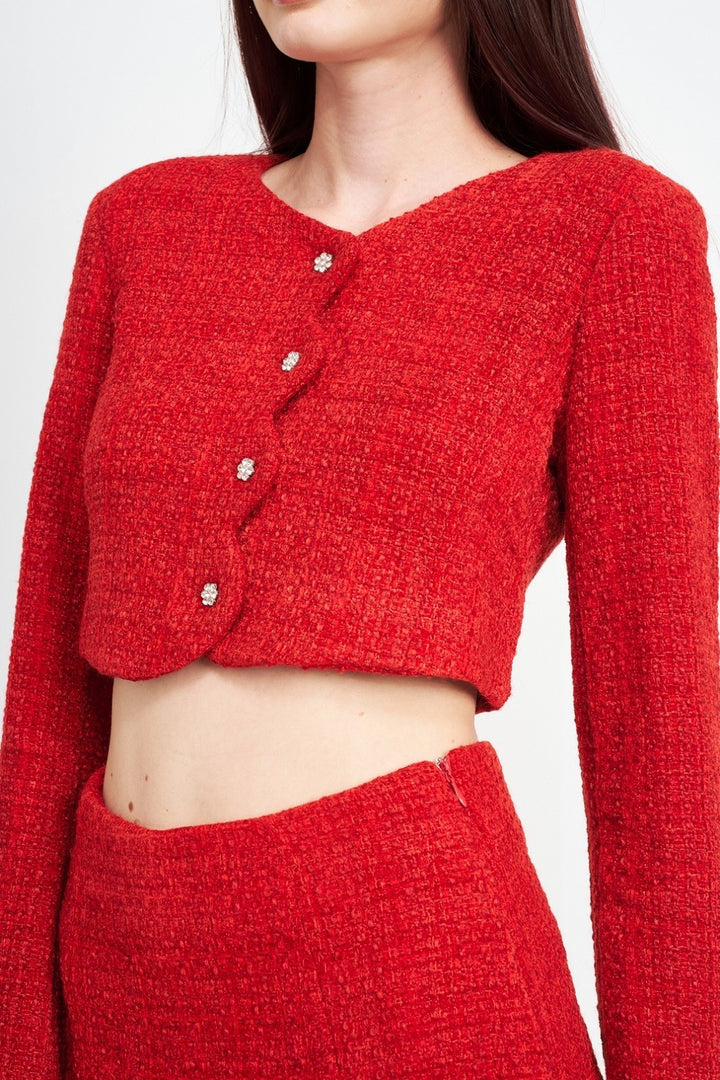 Long Sleeve Button Up Cropped Top