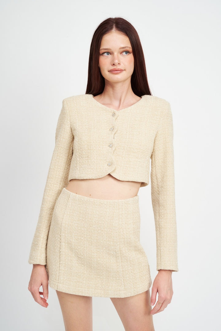 Long Sleeve Button Up Cropped Top