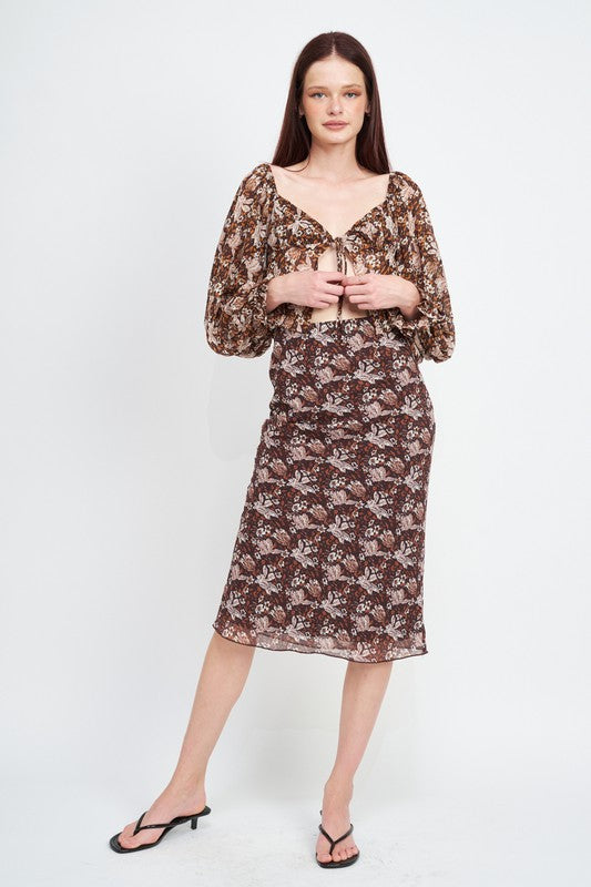 Floral Sheer Top With Front Tie