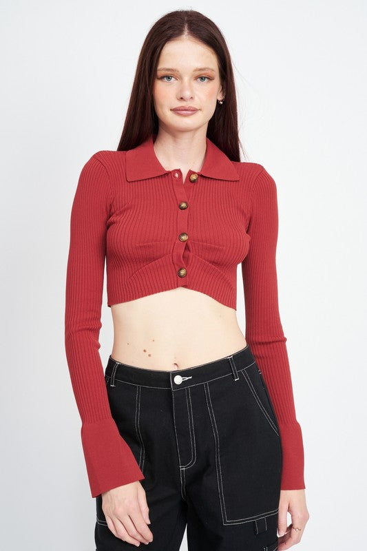 Long Sleeve Button Up Crop Top 1