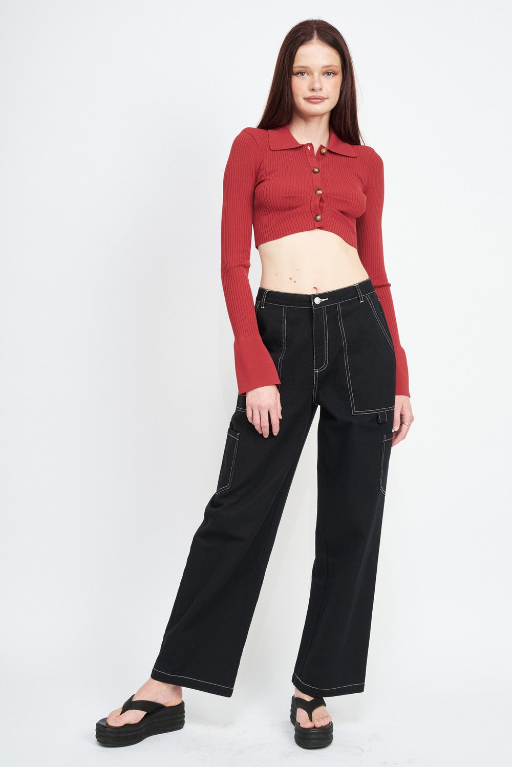 Long Sleeve Button Up Crop Top 1