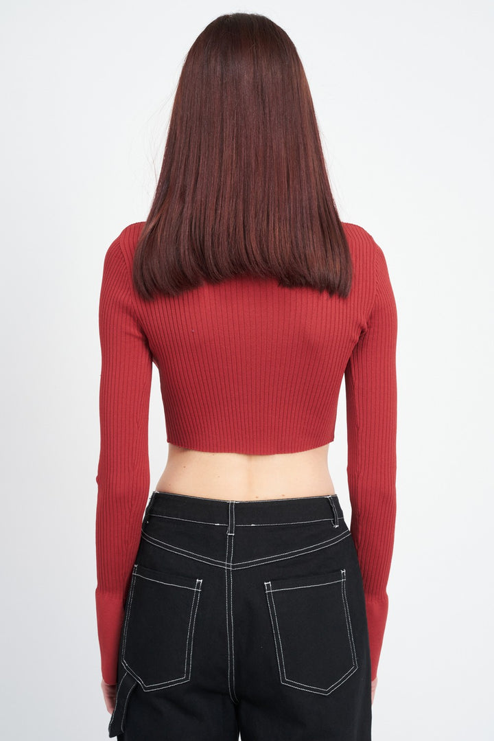 Long Sleeve Button Up Crop Top 1