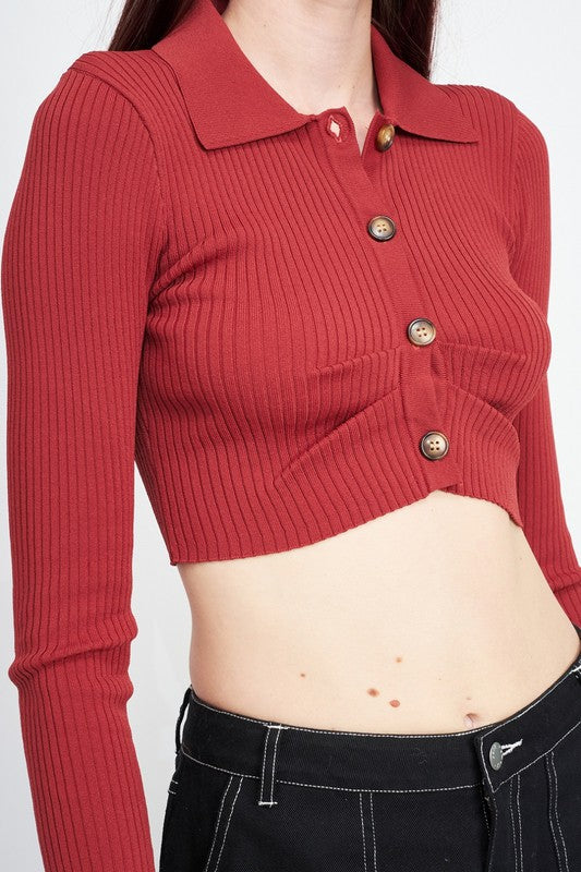 Long Sleeve Button Up Crop Top 1
